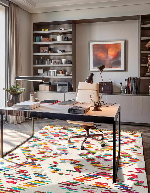 Multicolor 5' 1 x 8' Chindi Trellis Rectangle Area Rug Natural Eco-Friendly Cotton Geometric Pattern Carpet for Living Dining Room Office Bedrooms for Sale at Rug Engine