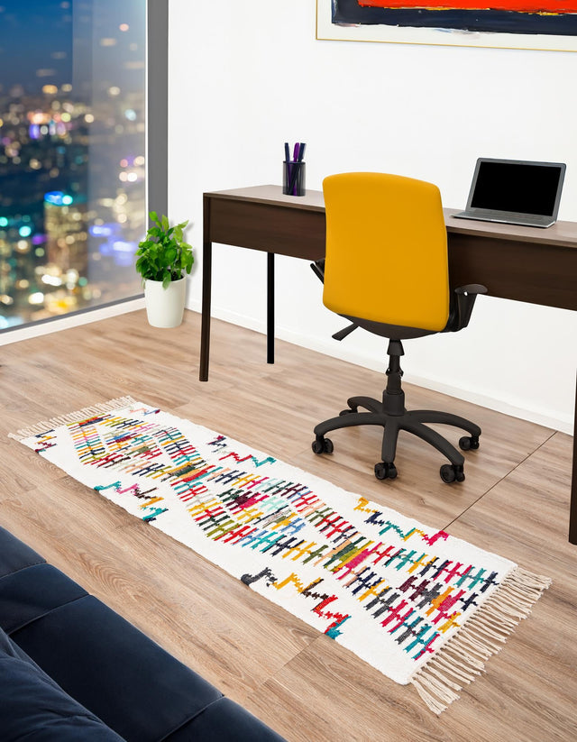 Multicolor 2' 2 x 6' 1 Chindi Trellis Runner Area Rug Natural Eco-Friendly Cotton Geometric Pattern Carpet for Living Dining Room Office Bedrooms for Sale at Rug Engine