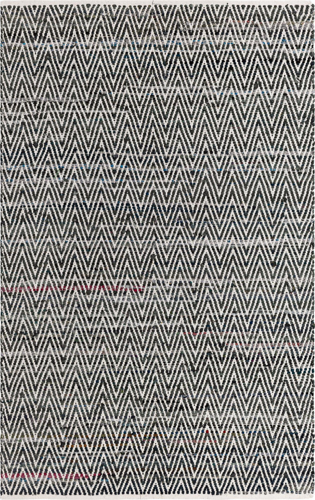 Black and White 5' 1 x 8' Chindi Chevron Rectangle Area Rug 100% Denim Cotton All Natural Modern Geometric Carpet Dining Living Rooms Bathroom Dorm Decor for Sale at Rug Engine