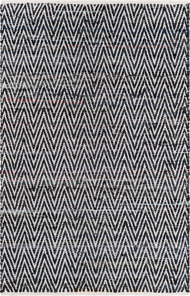 Black and White 4' 1 x 6' 1 Chindi Chevron Rectangle Area Rug 100% Denim Cotton All Natural Modern Geometric Carpet Dining Living Rooms Bathroom Dorm Decor for Sale at Rug Engine