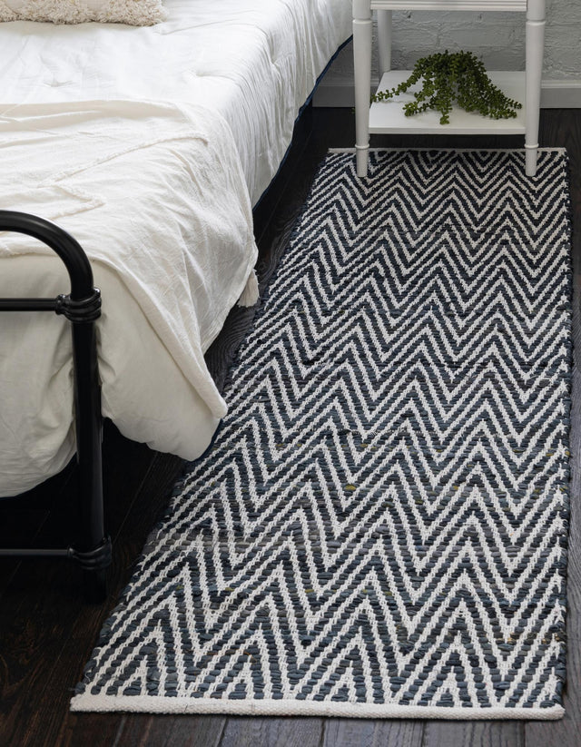 Black and White 2' 7 x 10' Chindi Chevron Runner Area Rug 100% Denim Cotton All Natural Modern Geometric Carpet Dining Living Rooms Bathroom Dorm Decor for Sale at Rug Engine