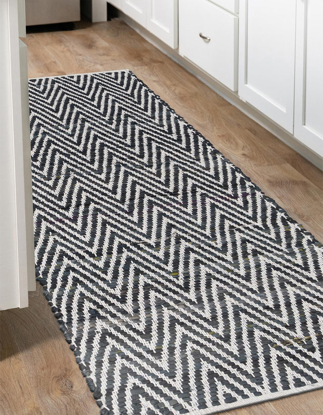 Black and White 2' 7 x 10' Chindi Chevron Runner Area Rug 100% Denim Cotton All Natural Modern Geometric Carpet Dining Living Rooms Bathroom Dorm Decor for Sale at Rug Engine