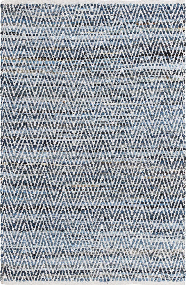 Denim 4' 1 x 6' 1 Chindi Chevron Rectangle Area Rug 100% Denim Cotton All Natural Modern Geometric Carpet Dining Living Rooms Bathroom Dorm Decor for Sale at Rug Engine