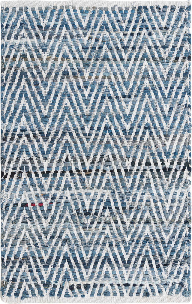 Denim 2' x 3' 1 Chindi Chevron Rectangle Area Rug 100% Denim Cotton All Natural Modern Geometric Carpet Dining Living Rooms Bathroom Dorm Decor for Sale at Rug Engine