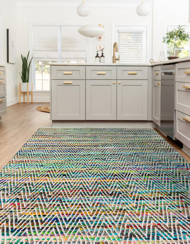 Green 9' x 12' Chindi Chevron Rectangle Area Rug 100% Denim Cotton All Natural Modern Geometric Carpet Dining Living Rooms Bathroom Dorm Decor for Sale at Rug Engine