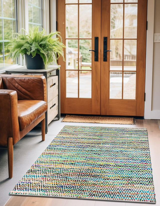 Green 9' x 12' Chindi Chevron Rectangle Area Rug 100% Denim Cotton All Natural Modern Geometric Carpet Dining Living Rooms Bathroom Dorm Decor for Sale at Rug Engine