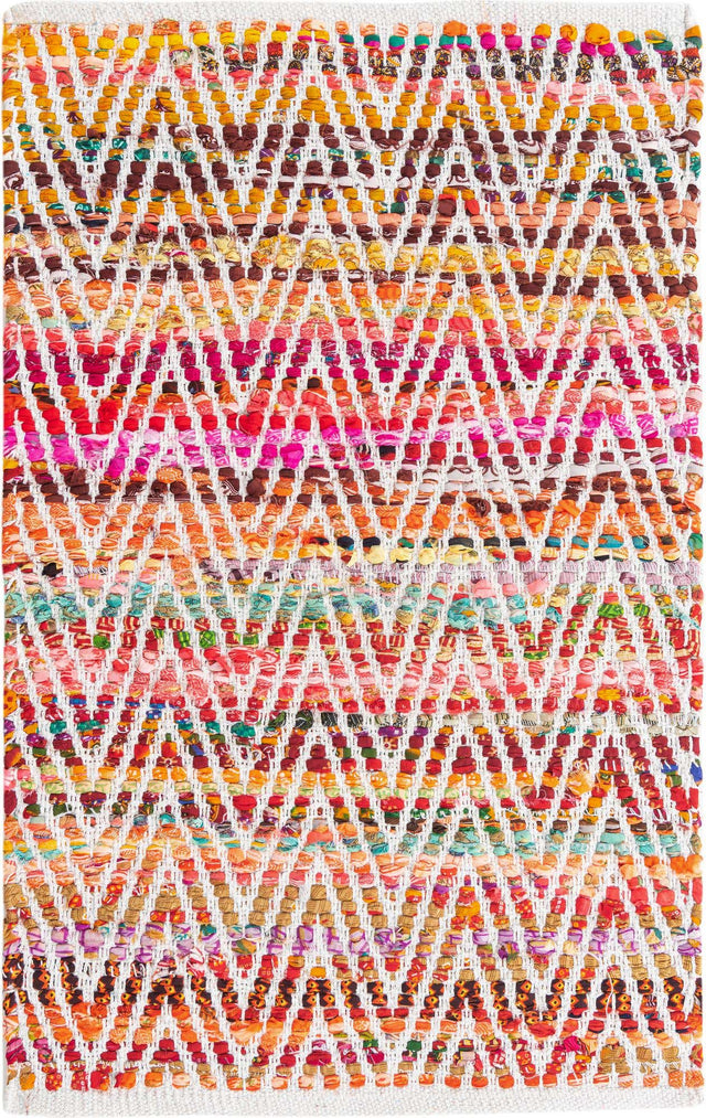 Multicolor 2' x 3' 1 Chindi Chevron Rectangle Area Rug 100% Denim Cotton All Natural Modern Geometric Carpet Dining Living Rooms Bathroom Dorm Decor for Sale at Rug Engine
