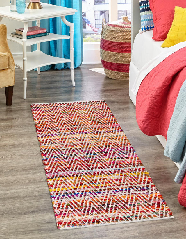 Multicolor 2' 2 x 6' 1 Chindi Chevron Runner Area Rug 100% Denim Cotton All Natural Modern Geometric Carpet Dining Living Rooms Bathroom Dorm Decor for Sale at Rug Engine