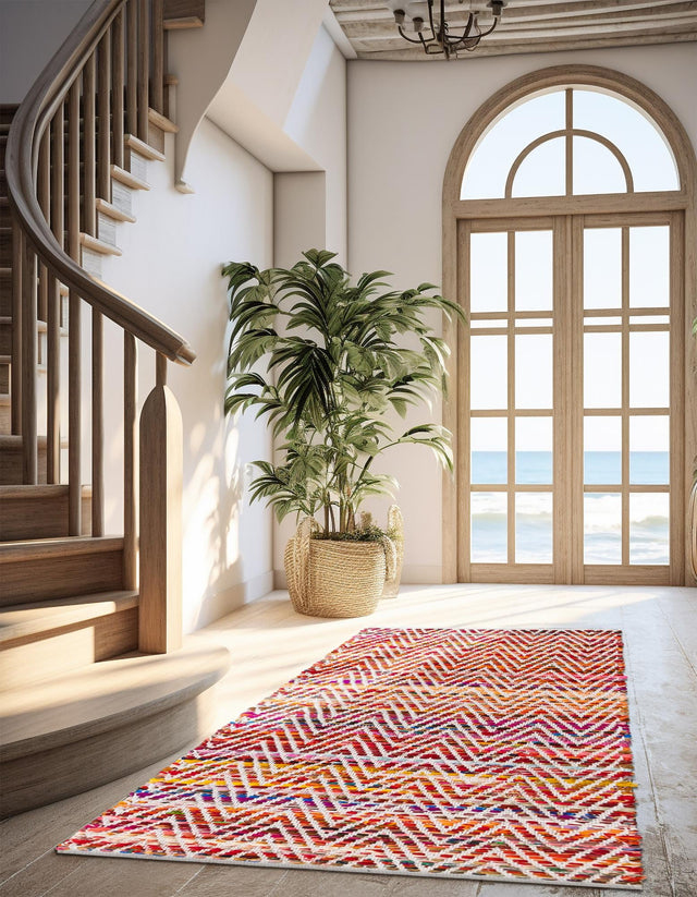 Multicolor 2' 7 x 10' Chindi Chevron Runner Area Rug 100% Denim Cotton All Natural Modern Geometric Carpet Dining Living Rooms Bathroom Dorm Decor for Sale at Rug Engine