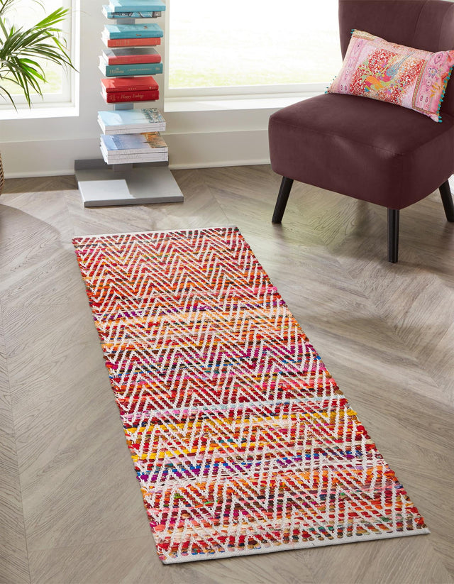 Multicolor 2' 7 x 10' Chindi Chevron Runner Area Rug 100% Denim Cotton All Natural Modern Geometric Carpet Dining Living Rooms Bathroom Dorm Decor for Sale at Rug Engine