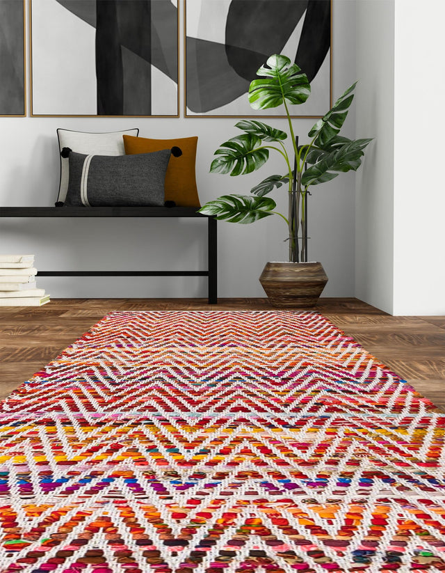 Multicolor 2' 2 x 6' 1 Chindi Chevron Runner Area Rug 100% Denim Cotton All Natural Modern Geometric Carpet Dining Living Rooms Bathroom Dorm Decor for Sale at Rug Engine