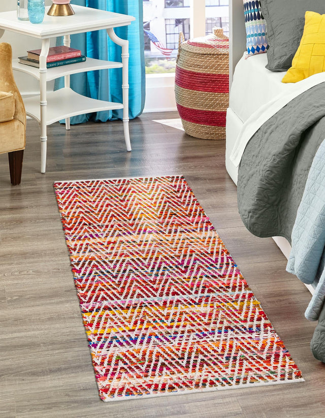 Multicolor 2' 2 x 6' 1 Chindi Chevron Runner Area Rug 100% Denim Cotton All Natural Modern Geometric Carpet Dining Living Rooms Bathroom Dorm Decor for Sale at Rug Engine
