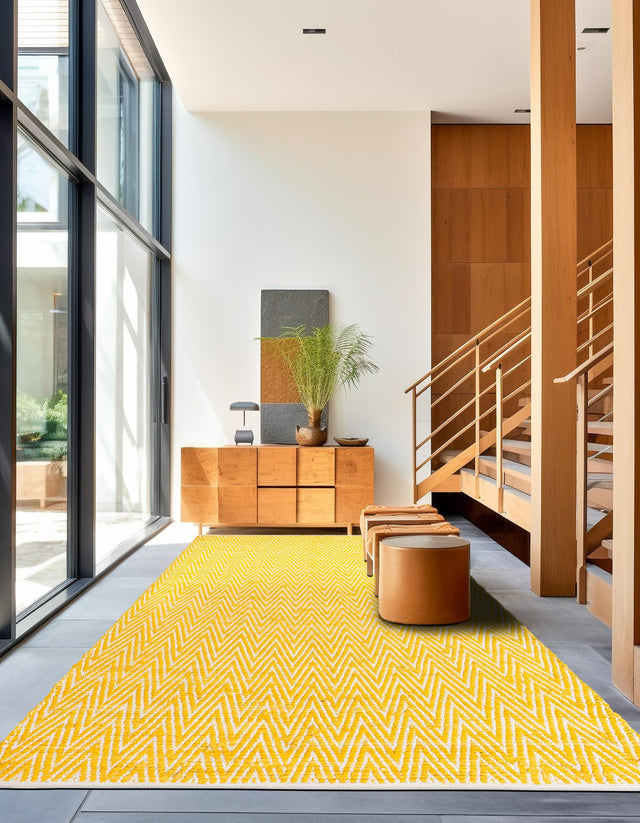 Yellow 7' 1 x 10' Chindi Chevron Rectangle Area Rug 100% Denim Cotton All Natural Modern Geometric Carpet Dining Living Rooms Bathroom Dorm Decor for Sale at Rug Engine