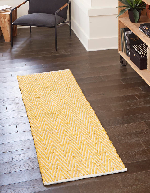 Yellow 2' 2 x 6' 1 Chindi Chevron Runner Area Rug 100% Denim Cotton All Natural Modern Geometric Carpet Dining Living Rooms Bathroom Dorm Decor for Sale at Rug Engine