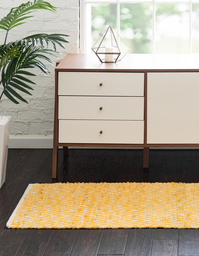 Yellow 2' 2 x 6' 1 Chindi Chevron Runner Area Rug 100% Denim Cotton All Natural Modern Geometric Carpet Dining Living Rooms Bathroom Dorm Decor for Sale at Rug Engine