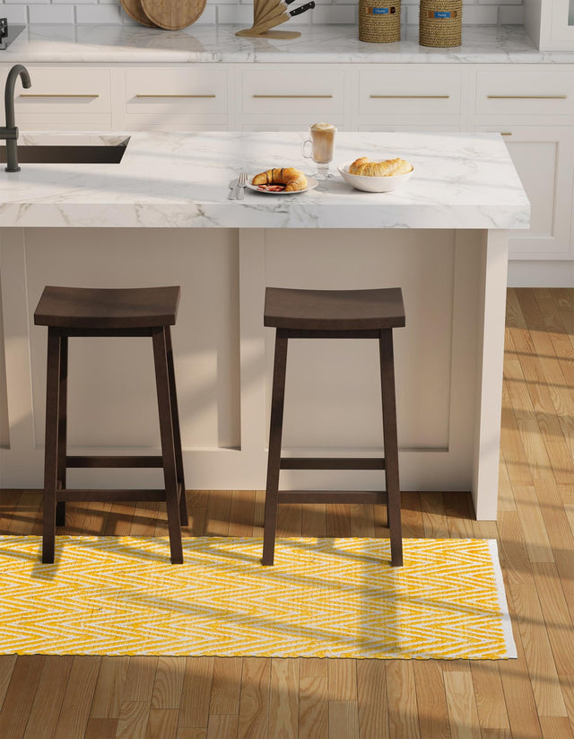 Yellow 2' 7 x 10' Chindi Chevron Runner Area Rug 100% Denim Cotton All Natural Modern Geometric Carpet Dining Living Rooms Bathroom Dorm Decor for Sale at Rug Engine