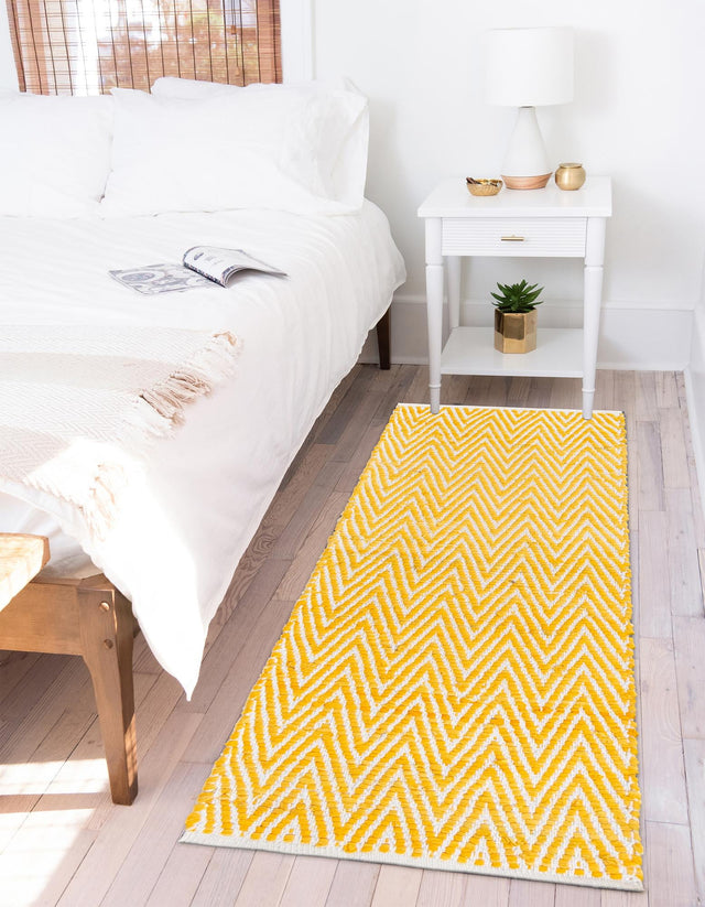 Yellow 2' 2 x 6' 1 Chindi Chevron Runner Area Rug 100% Denim Cotton All Natural Modern Geometric Carpet Dining Living Rooms Bathroom Dorm Decor for Sale at Rug Engine