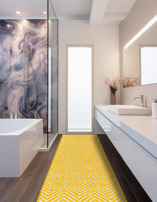 Yellow 2' 7 x 10' Chindi Chevron Runner Area Rug 100% Denim Cotton All Natural Modern Geometric Carpet Dining Living Rooms Bathroom Dorm Decor for Sale at Rug Engine