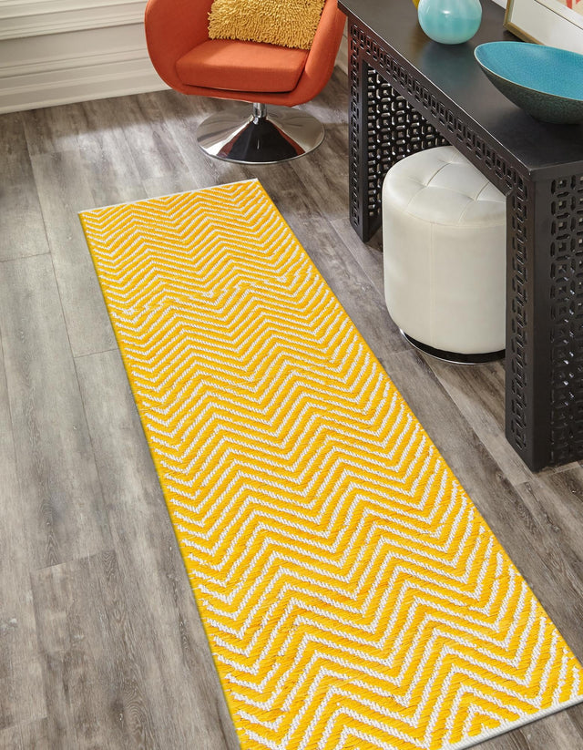 Yellow 2' 7 x 10' Chindi Chevron Runner Area Rug 100% Denim Cotton All Natural Modern Geometric Carpet Dining Living Rooms Bathroom Dorm Decor for Sale at Rug Engine