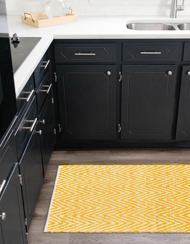 Yellow 2' 7 x 10' Chindi Chevron Runner Area Rug 100% Denim Cotton All Natural Modern Geometric Carpet Dining Living Rooms Bathroom Dorm Decor for Sale at Rug Engine