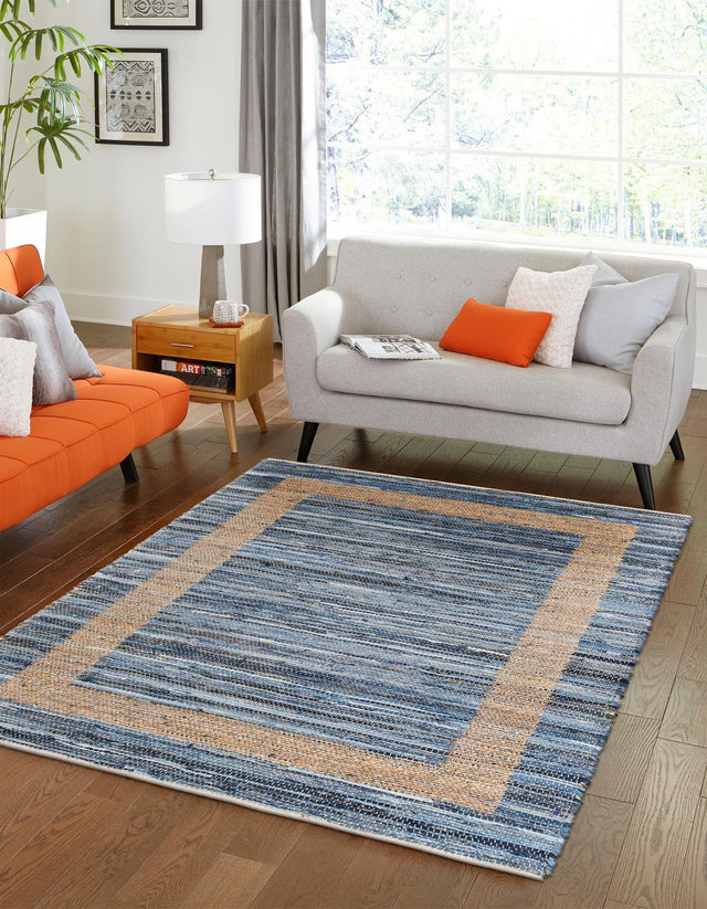 Navy Blue 7' 1 x 10' Chindi Jute Rectangle Area Rug Interior Design Home Decor Carpet Mat for Sale at Rug Engine