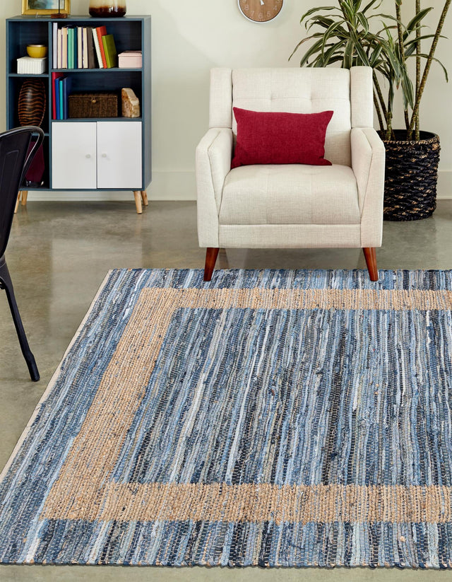 Navy Blue 7' 1 x 10' Chindi Jute Rectangle Area Rug Interior Design Home Decor Carpet Mat for Sale at Rug Engine