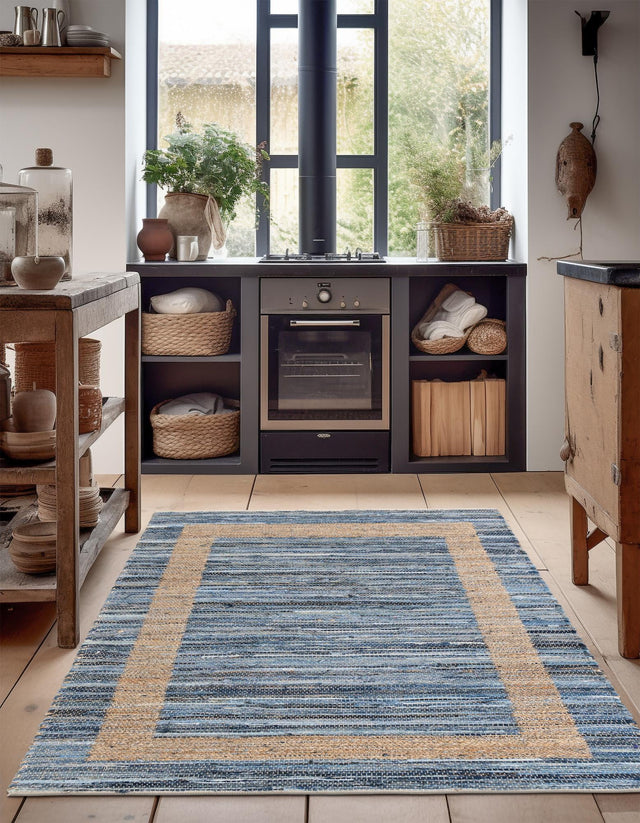 Navy Blue 7' 1 x 10' Chindi Jute Rectangle Area Rug Interior Design Home Decor Carpet Mat for Sale at Rug Engine