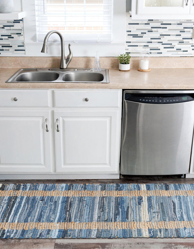 Navy Blue 2' 2 x 6' 1 Chindi Jute Runner Area Rug Interior Design Home Decor Carpet Mat for Sale at Rug Engine