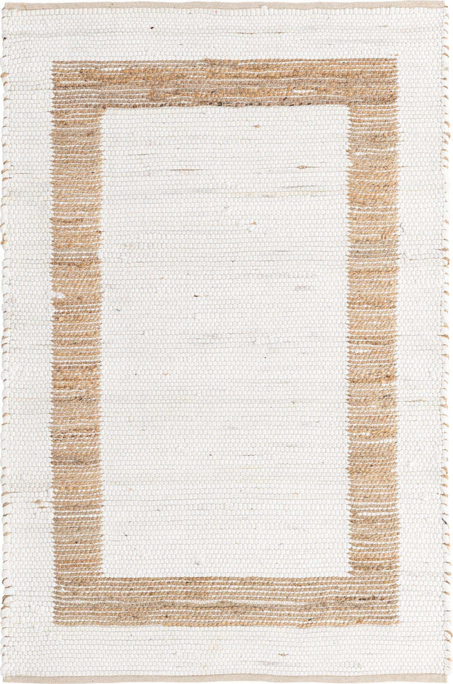 White and Natural 4' 1 x 6' 1 Chindi Jute Rectangle Area Rug Interior Design Home Decor Carpet Mat for Sale at Rug Engine