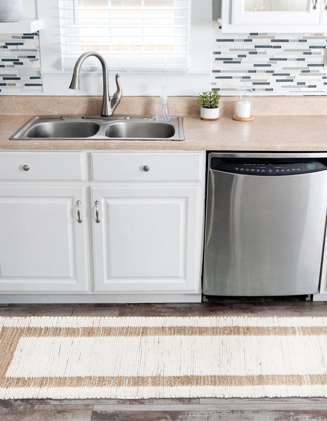 White and Natural 2' 2 x 6' 1 Chindi Jute Runner Area Rug Interior Design Home Decor Carpet Mat for Sale at Rug Engine