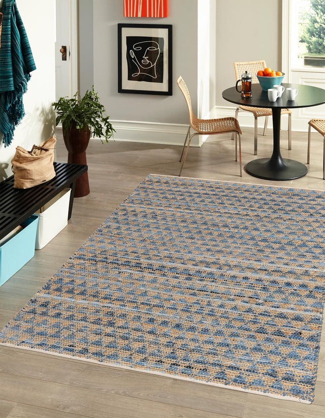 Navy Blue 9' x 12' Chindi Jute Rectangle Area Rug Interior Design Home Decor Carpet Mat for Sale at Rug Engine