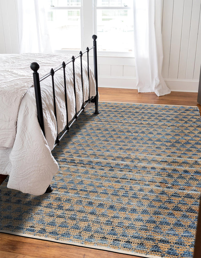Navy Blue 4' 1 x 6' 1 Chindi Jute Rectangle Area Rug Interior Design Home Decor Carpet Mat for Sale at Rug Engine