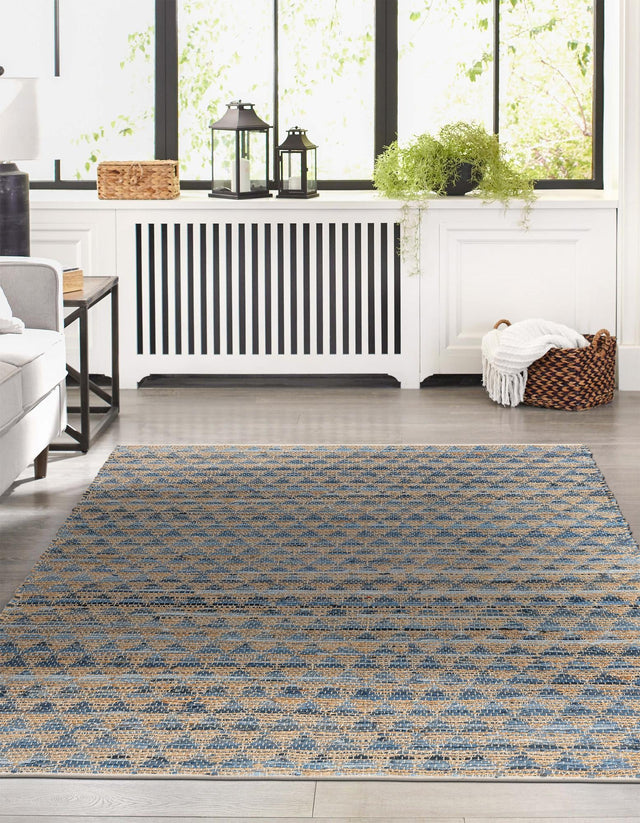 Navy Blue 4' 1 x 6' 1 Chindi Jute Rectangle Area Rug Interior Design Home Decor Carpet Mat for Sale at Rug Engine