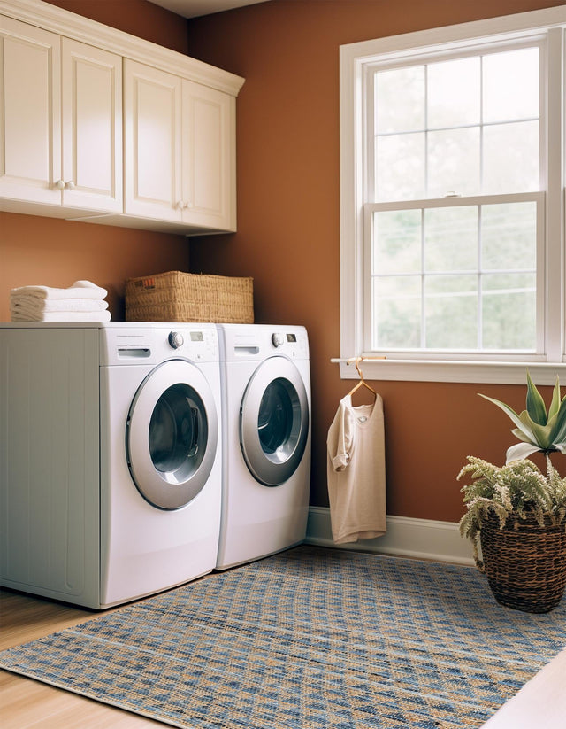 Navy Blue 2' x 3' 1 Chindi Jute Rectangle Area Rug Interior Design Home Decor Carpet Mat for Sale at Rug Engine