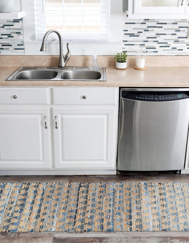 Navy Blue 2' 2 x 6' 1 Chindi Jute Runner Area Rug Interior Design Home Decor Carpet Mat for Sale at Rug Engine