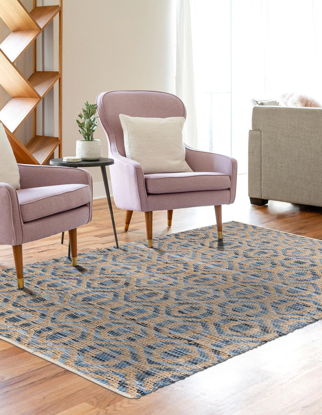 Navy Blue 7' 1 x 10' Chindi Jute Rectangle Area Rug Interior Design Home Decor Carpet Mat for Sale at Rug Engine