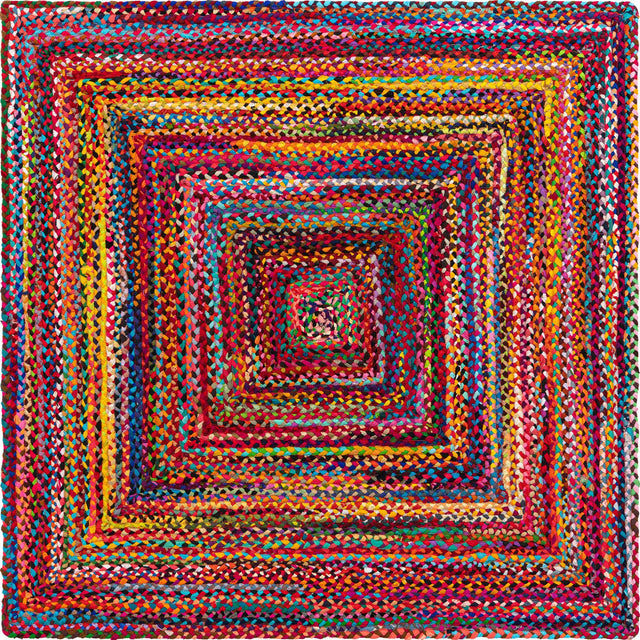 Multicolor 6' 1 x 6' 1 Braided Chindi Square Area Rug 100% Cotton Hand Braided Natural Eco-Friendly Boho Style Modern Carpet for Living Rooms Dining Office Dorm for Sale at Rug Engine