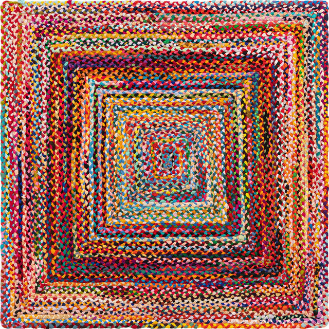 Multicolor 5' 1 x 5' 1 Braided Chindi Square Area Rug 100% Cotton Hand Braided Natural Eco-Friendly Boho Style Modern Carpet for Living Rooms Dining Office Dorm for Sale at Rug Engine
