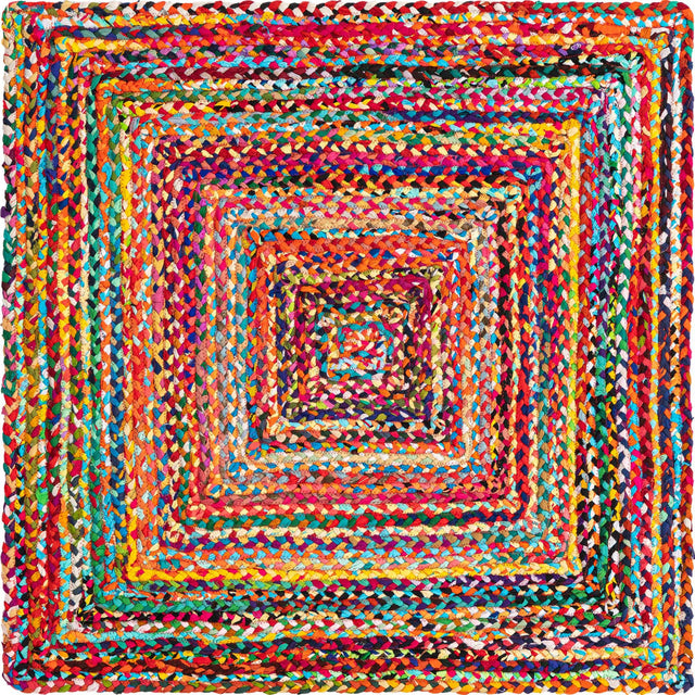 Multicolor 4' 1 x 4' 1 Braided Chindi Square Area Rug 100% Cotton Hand Braided Natural Eco-Friendly Boho Style Modern Carpet for Living Rooms Dining Office Dorm for Sale at Rug Engine