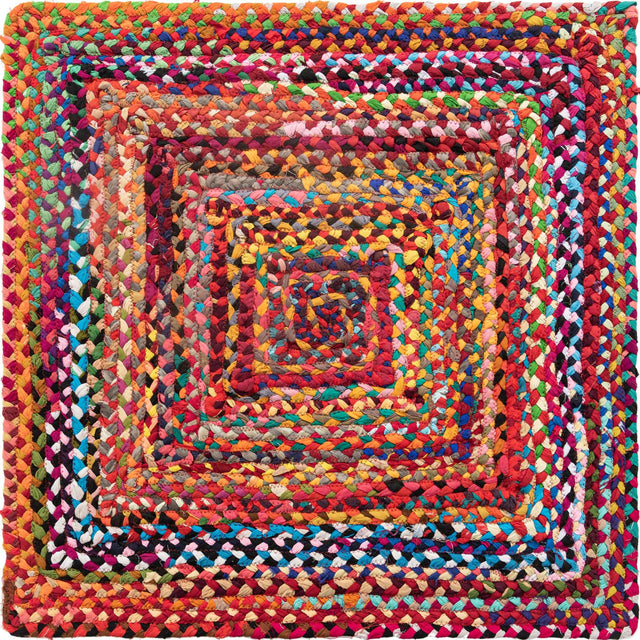 Multicolor 3' 3 x 3' 3 Braided Chindi Square Area Rug 100% Cotton Hand Braided Natural Eco-Friendly Boho Style Modern Carpet for Living Rooms Dining Office Dorm for Sale at Rug Engine