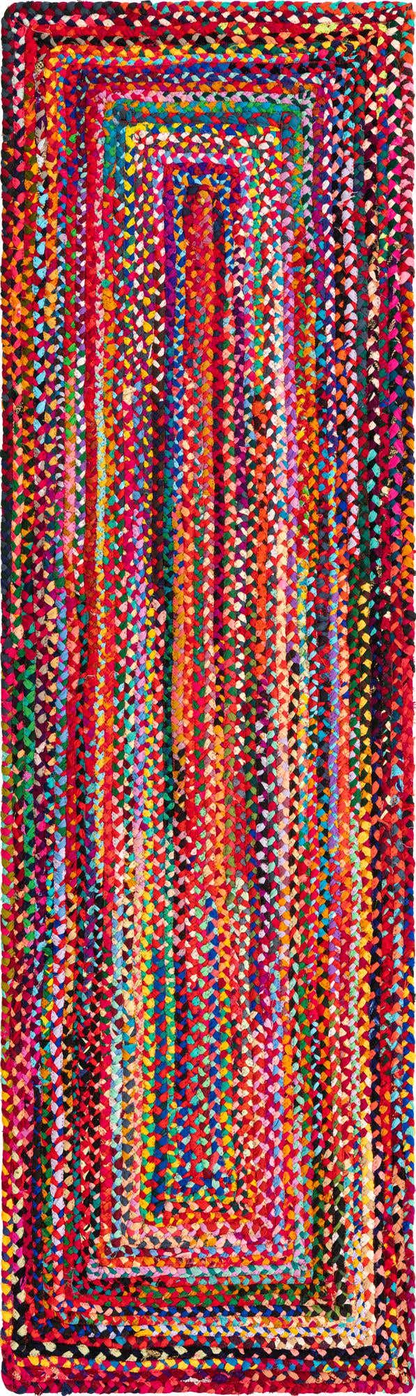 Multicolor 2' 7 x 8' Braided Chindi Runner Area Rug 100% Cotton Hand Braided Natural Eco-Friendly Boho Style Modern Carpet for Living Rooms Dining Office Dorm for Sale at Rug Engine