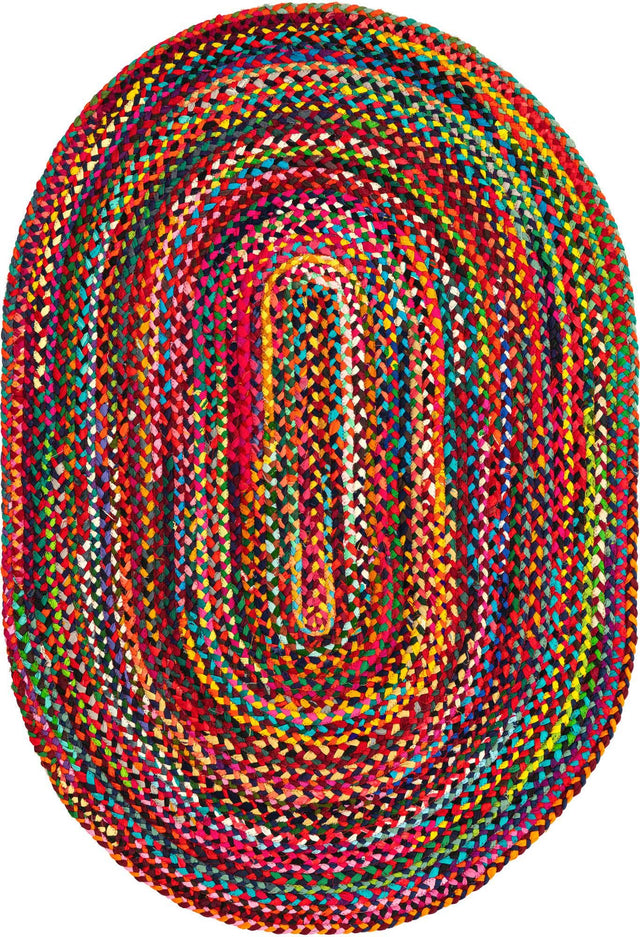 Multicolor 4' 1 x 6' 1 Braided Chindi Oval Area Rug 100% Cotton Hand Braided Natural Eco-Friendly Boho Style Modern Carpet for Living Rooms Dining Office Dorm for Sale at Rug Engine