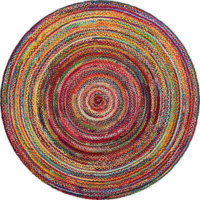 Multicolor 10' x 10' Braided Chindi Round Area Rug 100% Cotton Hand Braided Natural Eco-Friendly Boho Style Modern Carpet for Living Rooms Dining Office Dorm for Sale at Rug Engine