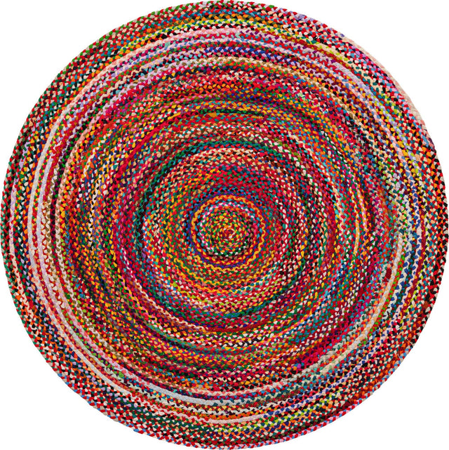 Multicolor 7' 1 x 7' 1 Braided Chindi Round Area Rug 100% Cotton Hand Braided Natural Eco-Friendly Boho Style Modern Carpet for Living Rooms Dining Office Dorm for Sale at Rug Engine