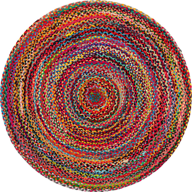 Multicolor 5' 1 x 5' 1 Braided Chindi Round Area Rug 100% Cotton Hand Braided Natural Eco-Friendly Boho Style Modern Carpet for Living Rooms Dining Office Dorm for Sale at Rug Engine