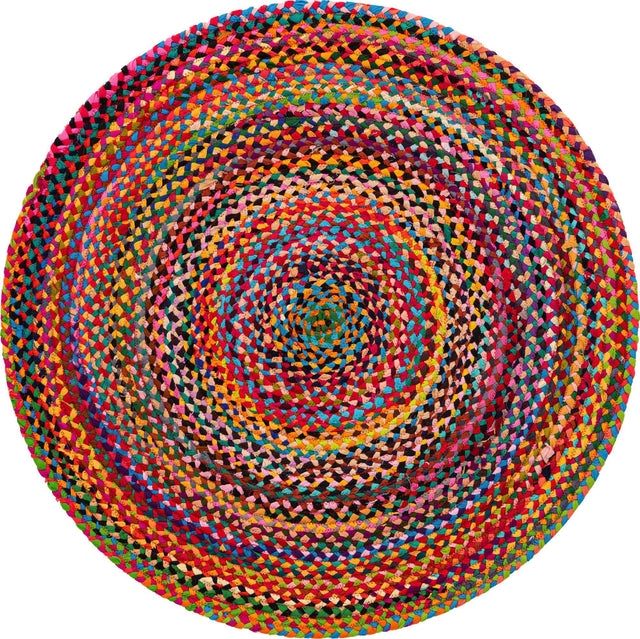Multicolor 4' 1 x 4' 1 Braided Chindi Round Area Rug 100% Cotton Hand Braided Natural Eco-Friendly Boho Style Modern Carpet for Living Rooms Dining Office Dorm for Sale at Rug Engine