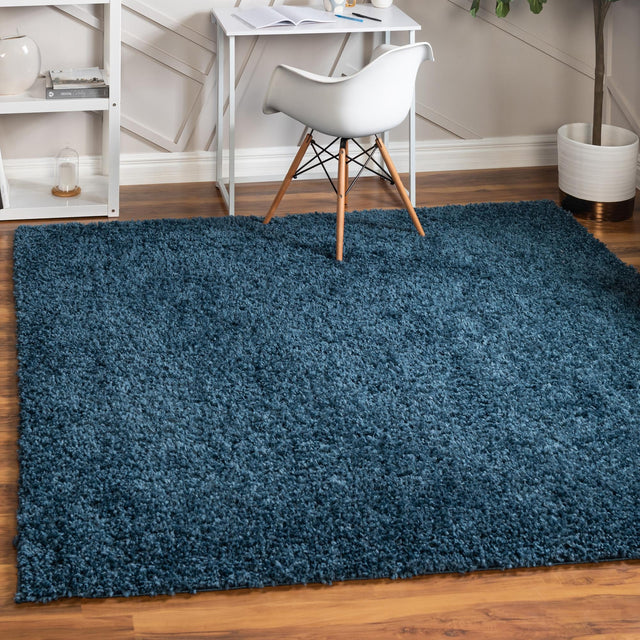 Marine Blue 3' 1 x 3' 1 Davos Shag Square Area Rug Thick Soft Touch Fluffy & Plush Shaggy Pile 100% Polypropylene Carpet for Living Dining Bedrooms Office for Sale at Rug Engine