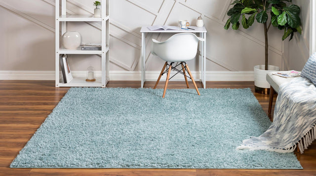 Aqua 5' 3 x 5' 3 Davos Shag Square Area Rug Thick Soft Touch Fluffy & Plush Shaggy Pile 100% Polypropylene Carpet for Living Dining Bedrooms Office for Sale at Rug Engine
