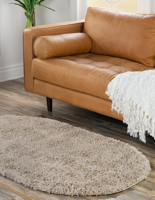 Linen 5' 3 x 8' Davos Shag Oval Area Rug Thick Soft Touch Fluffy & Plush Shaggy Pile 100% Polypropylene Carpet for Living Dining Bedrooms Office for Sale at Rug Engine