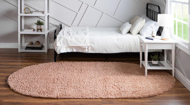 Dusty Rose 3' 1 x 5' 3 Davos Shag Oval Area Rug Thick Soft Touch Fluffy & Plush Shaggy Pile 100% Polypropylene Carpet for Living Dining Bedrooms Office for Sale at Rug Engine